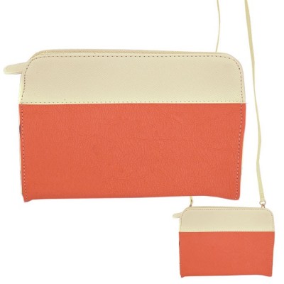 9015- CORAL/WH PU LEATHER CROSS BODY/ SHOULDER BAG